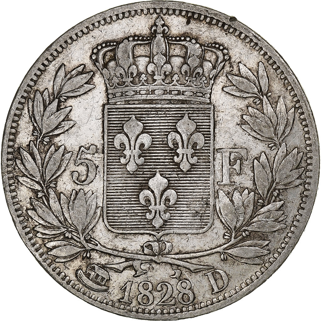 Frankrijk, Charles X, 5 Francs, 1828, Lyon, Zilver, ZF, Gadoury:644