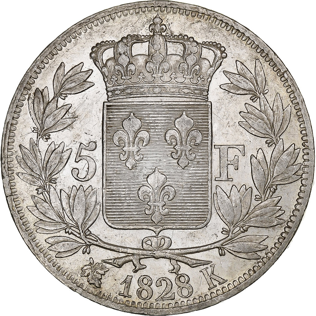 France, Charles X, 5 Francs, 1828, Bordeaux, Silver, EF(40-45), Gadoury:644