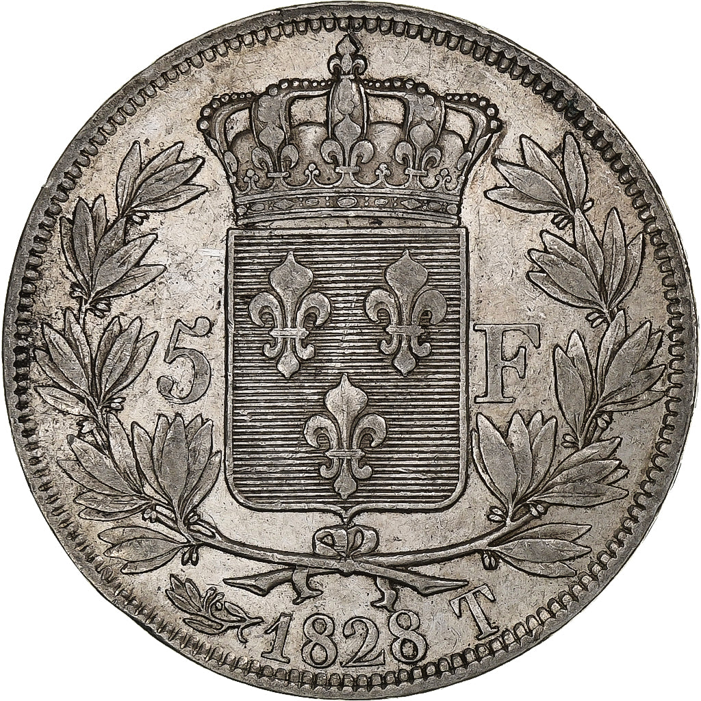 Francia, Charles X, 5 Francs, 1828, Nantes, Argento, BB, Gadoury:644