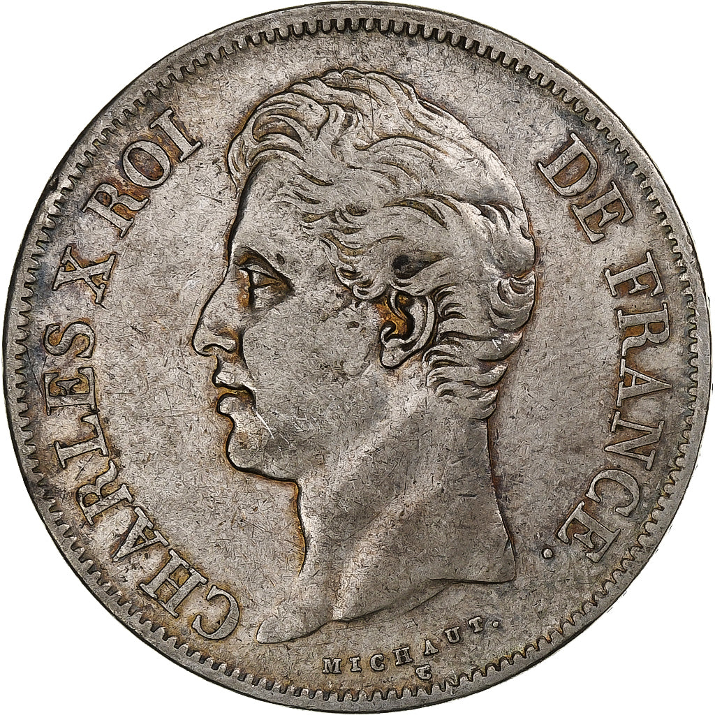 Francia, Charles X, 5 Francs, 1828, Lille, Plata, MBC, Gadoury:644