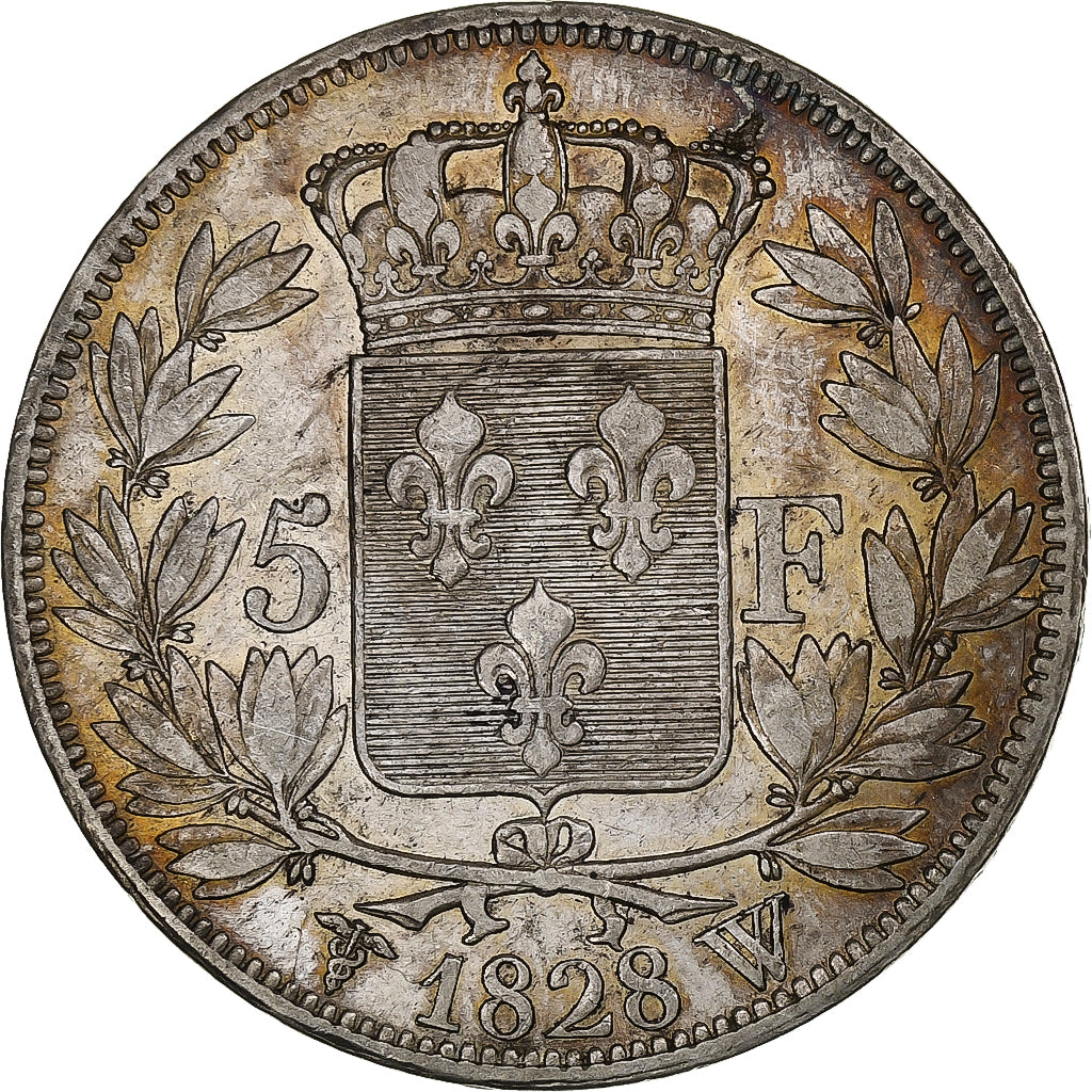 Francia, Charles X, 5 Francs, 1828, Lille, Plata, MBC, Gadoury:644