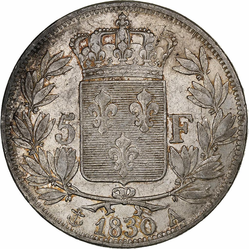 Francia, Charles X, 5 Francs, 1830, Paris, Plata, BC+, Gadoury:644