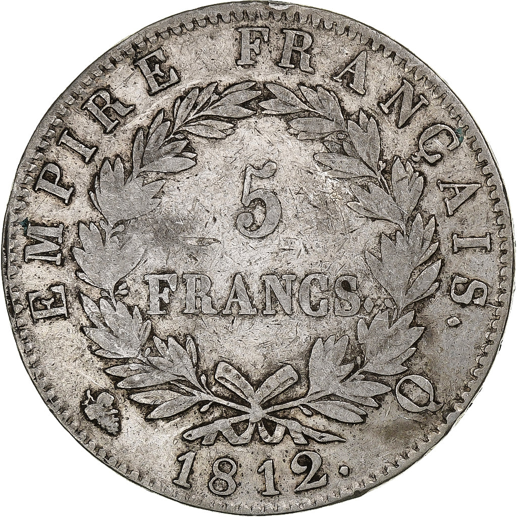 Francia, Napoleon I, 5 Francs, 1812, Perpignan, Argento, MB, Gadoury:584