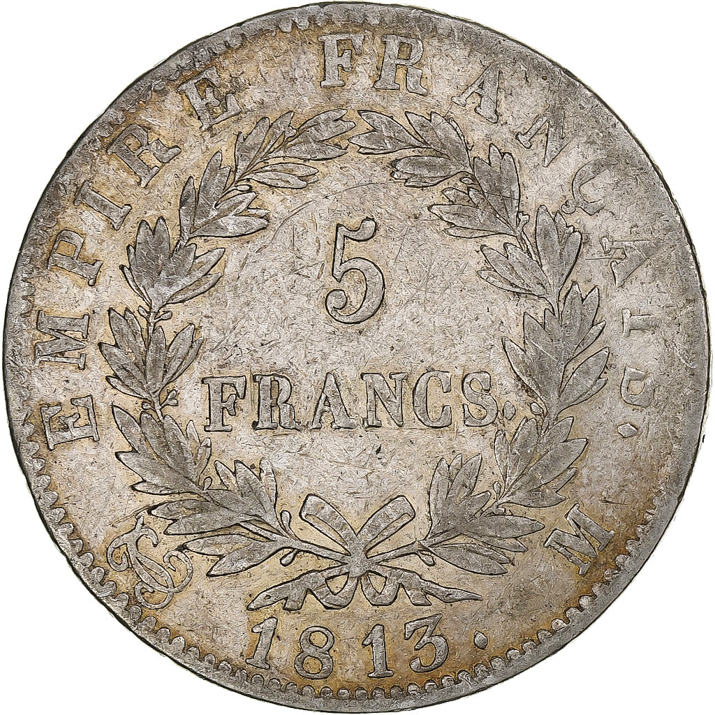 França, Napoleon I, 5 Francs, 1813, Toulouse, Prata, EF(40-45), Gadoury:584