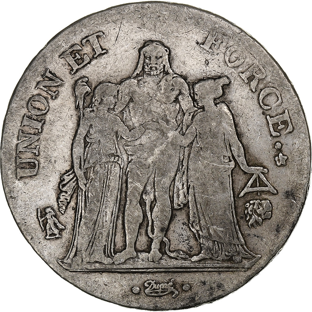 Francja, 5 Francs, AN 8, Bayonne, Srebro, VF(20-25), Gadoury:563a