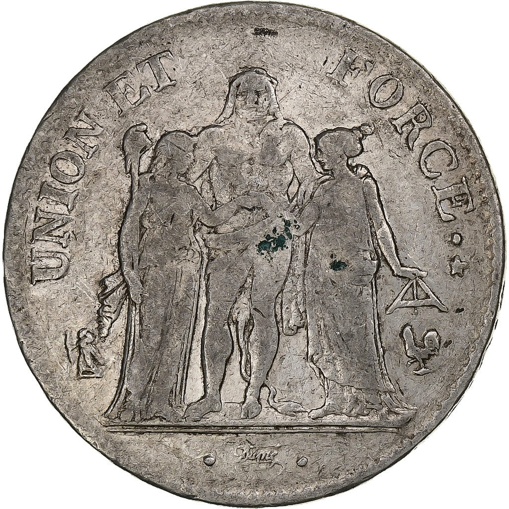 Francia, 5 Francs, AN 11, Paris, Plata, BC+, Gadoury:563a