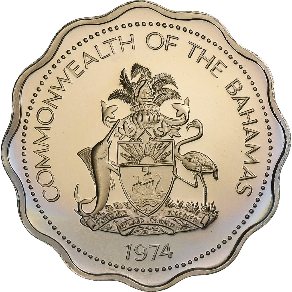 Bahama's, Elizabeth II, 10 Cents, 1974, Franklin Mint, Cupro-nikkel, UNC-, KM:61