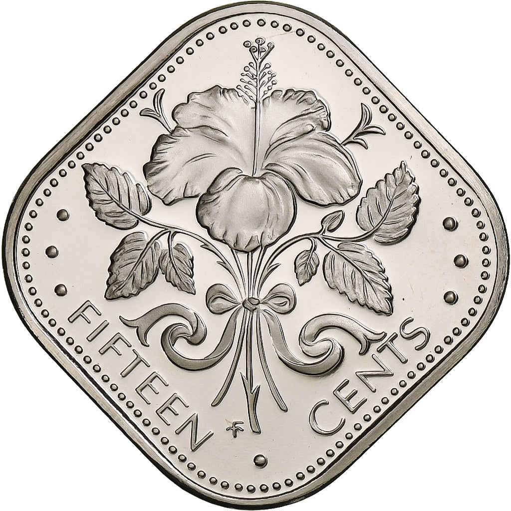 Baamas, Elizabeth II, 15 Cents, 1975, Franklin Mint, Proof, Cobre-níquel