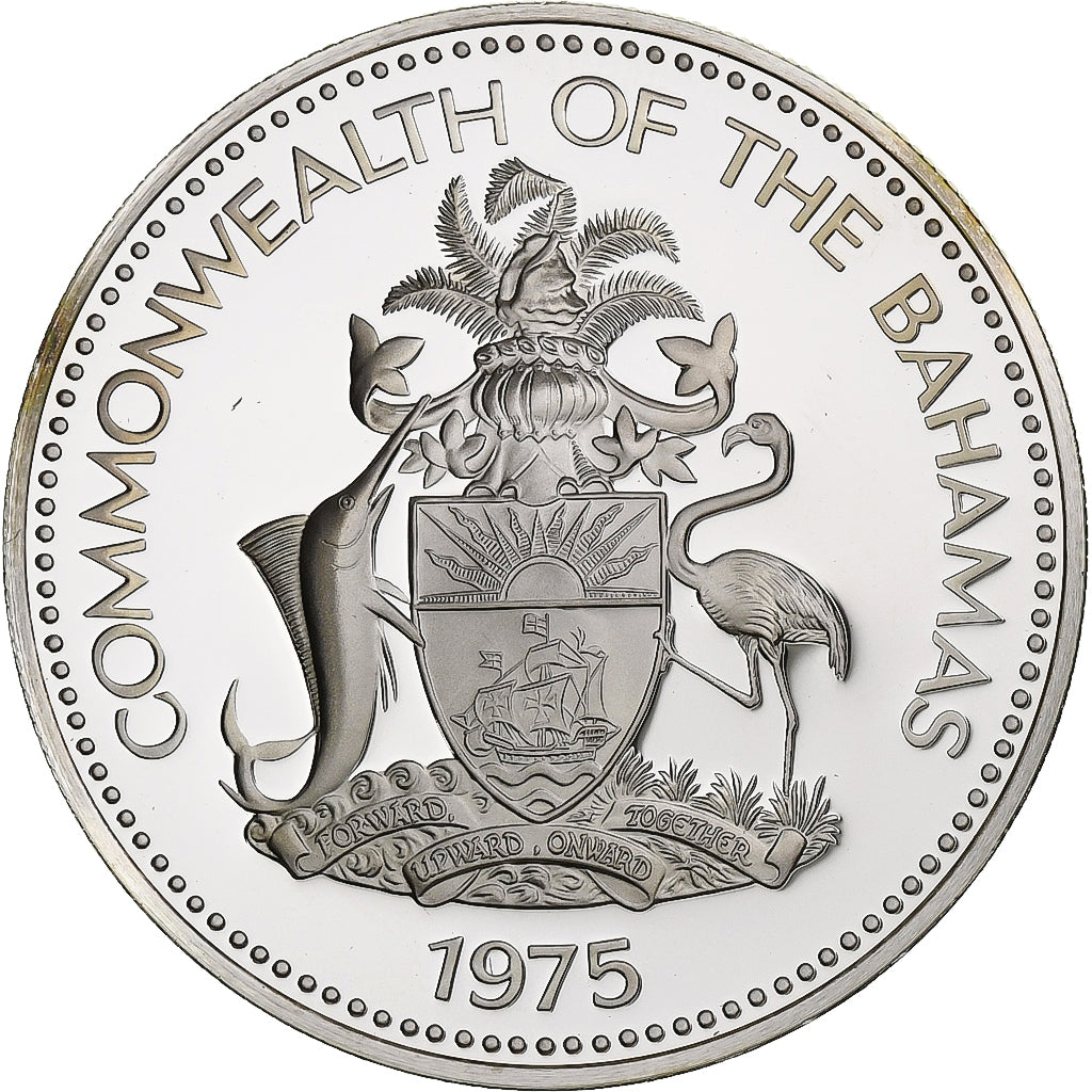 Bahamy, Elizabeth II, 2 Dollars, 1975, Franklin Mint, Proof, Srebro, MS(65-70)