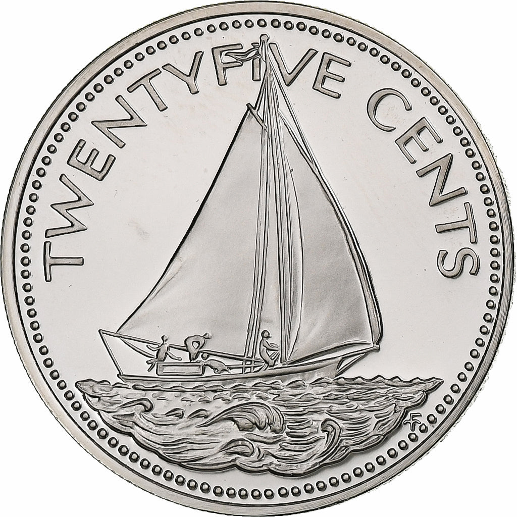 Baamas, Elizabeth II, 25 Cents, 1975, Franklin Mint, Proof, Níquel, MS(65-70)