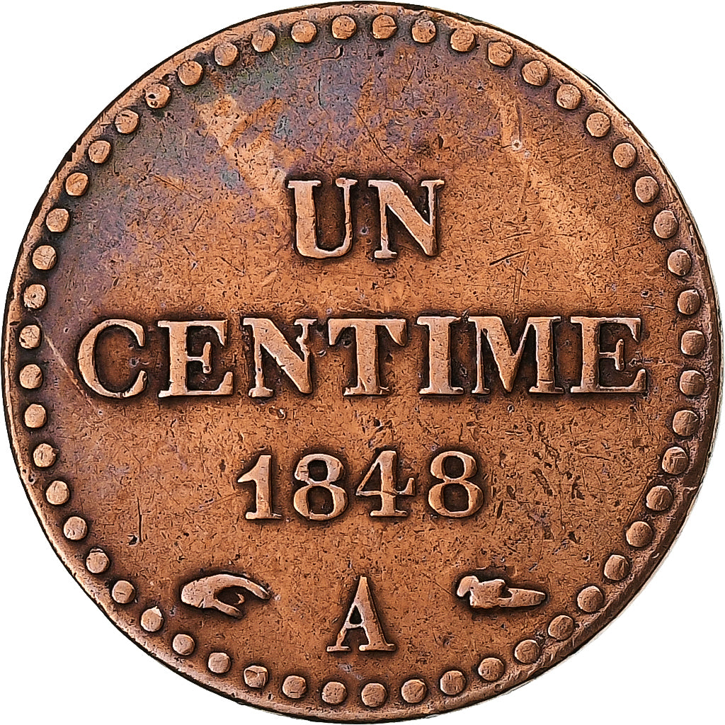 France, Centime, Dupré, 1848, Paris, Bronze, EF(40-45), Gadoury:84