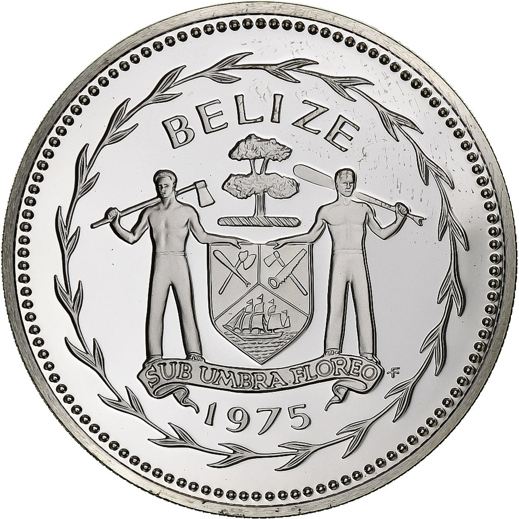 Belize, 5 Dollars, 1975, Franklin Mint, Proof, Srebro, MS(65-70), KM:44a