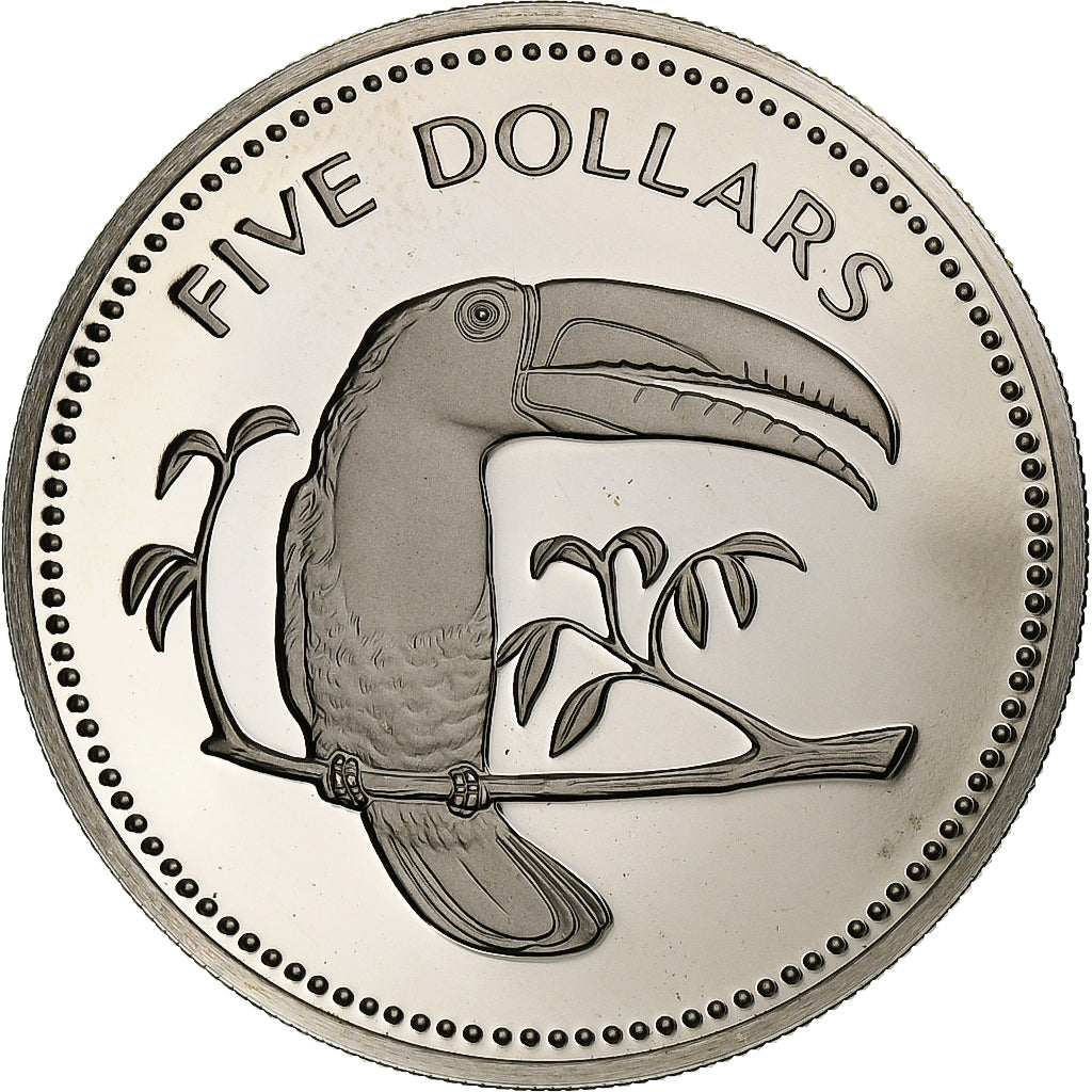 Belize, 5 Dollars, 1975, Franklin Mint, Proof, Copper-nickel, MS(65-70), KM:44