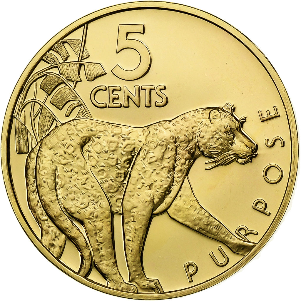 Guyana, 5 Cents, 1976, Franklin Mint, Proof, Brass, MS(65-70), KM:38