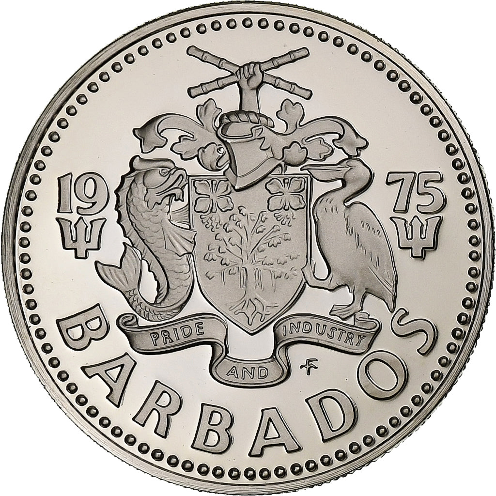 Barbade, 25 Cents, 1975, Franklin Mint, BE, Cupro-nickel, FDC, KM:13