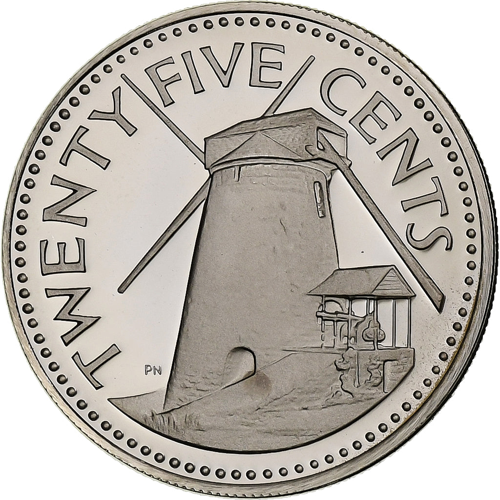 Barbade, 25 Cents, 1975, Franklin Mint, BE, Cupro-nickel, FDC, KM:13