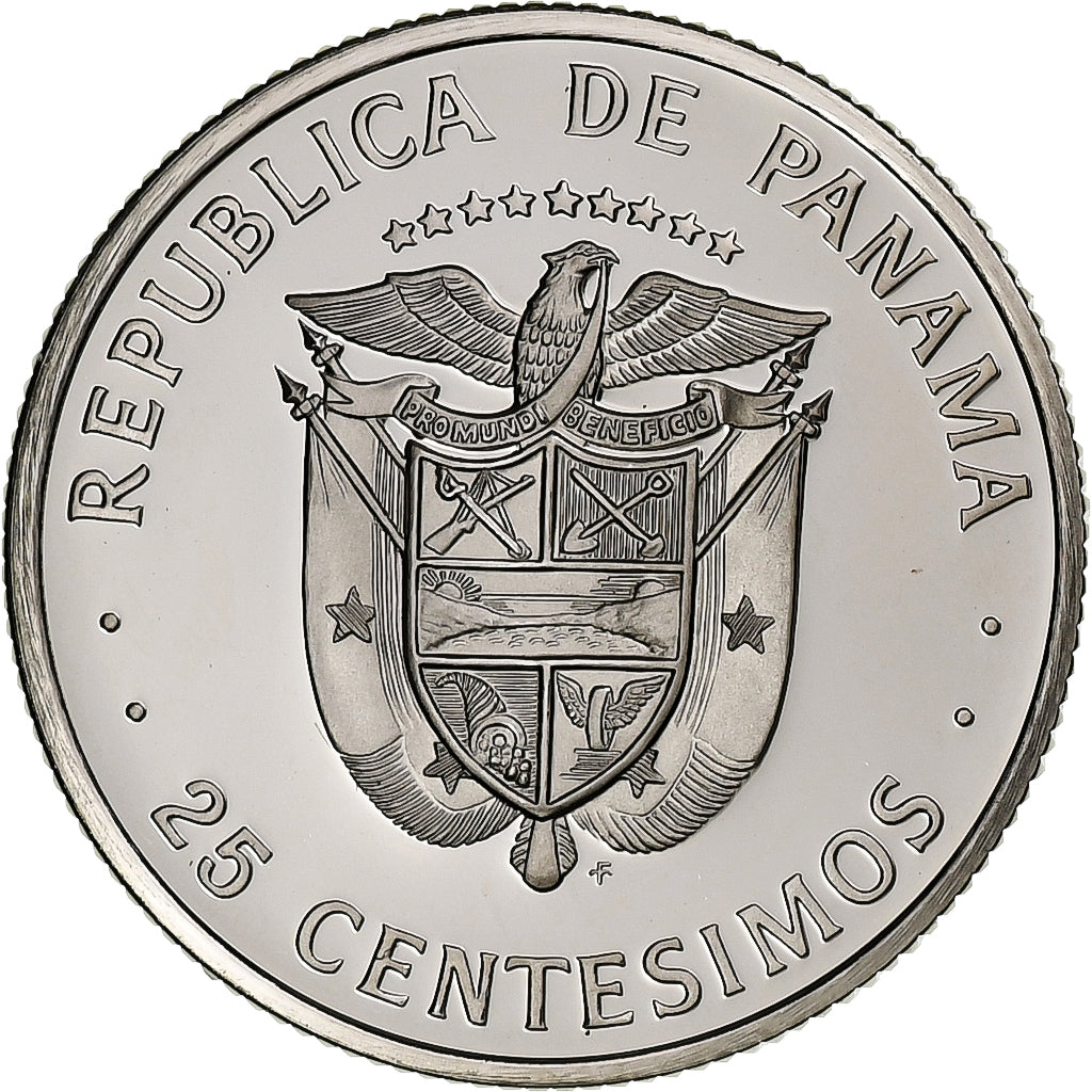Panama, 25 Centesimos, 1975, Franklin Mint, Proof, Copper-Nickel Clad Copper