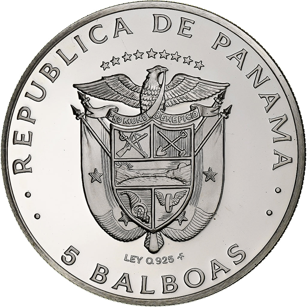 Panama, 5 Balboas, 1975, Franklin Mint, Proof, Silver, MS(65-70), KM:40.1a