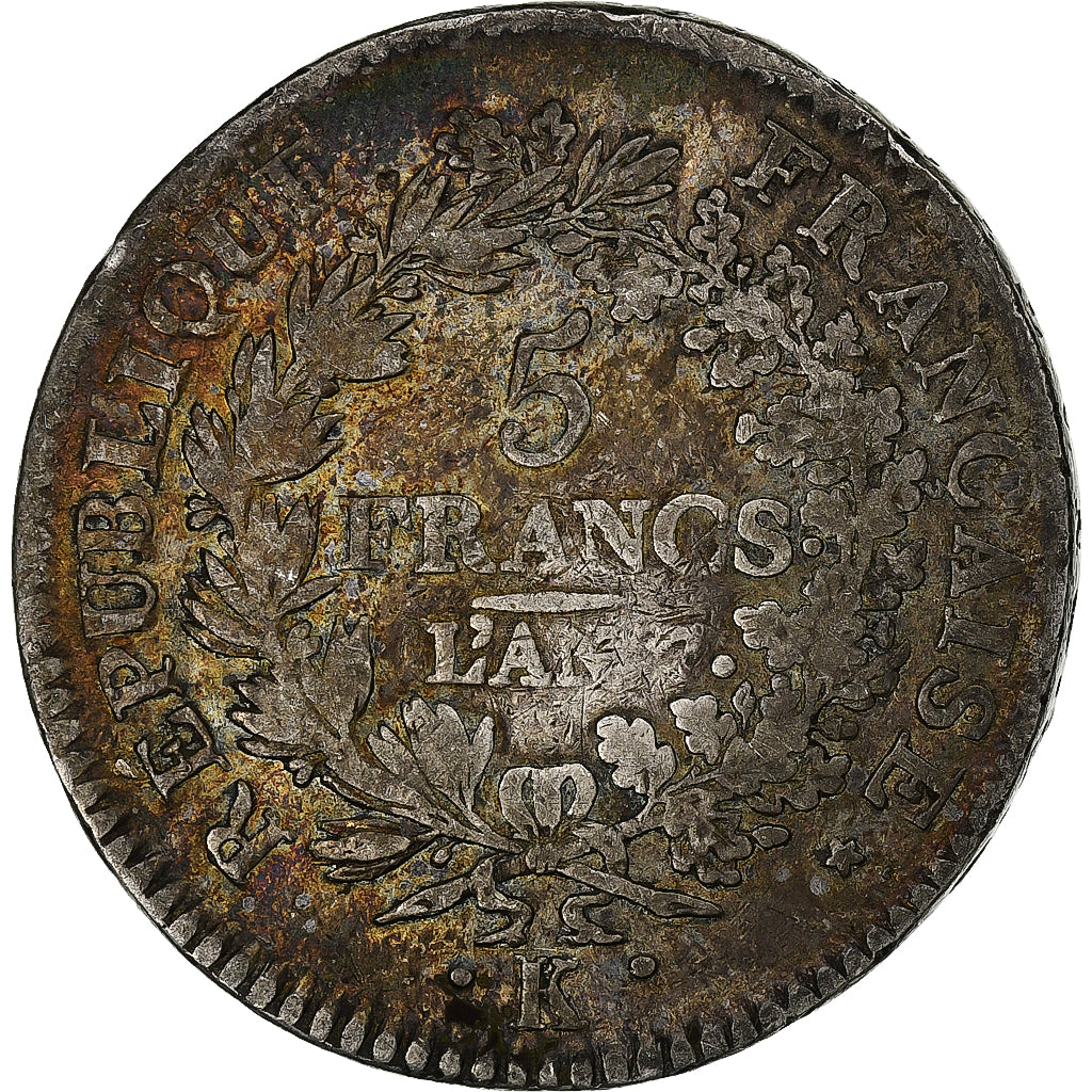 France, Directoire, 5 Francs, AN 7, Bordeaux, Argent, TB, Gadoury:563