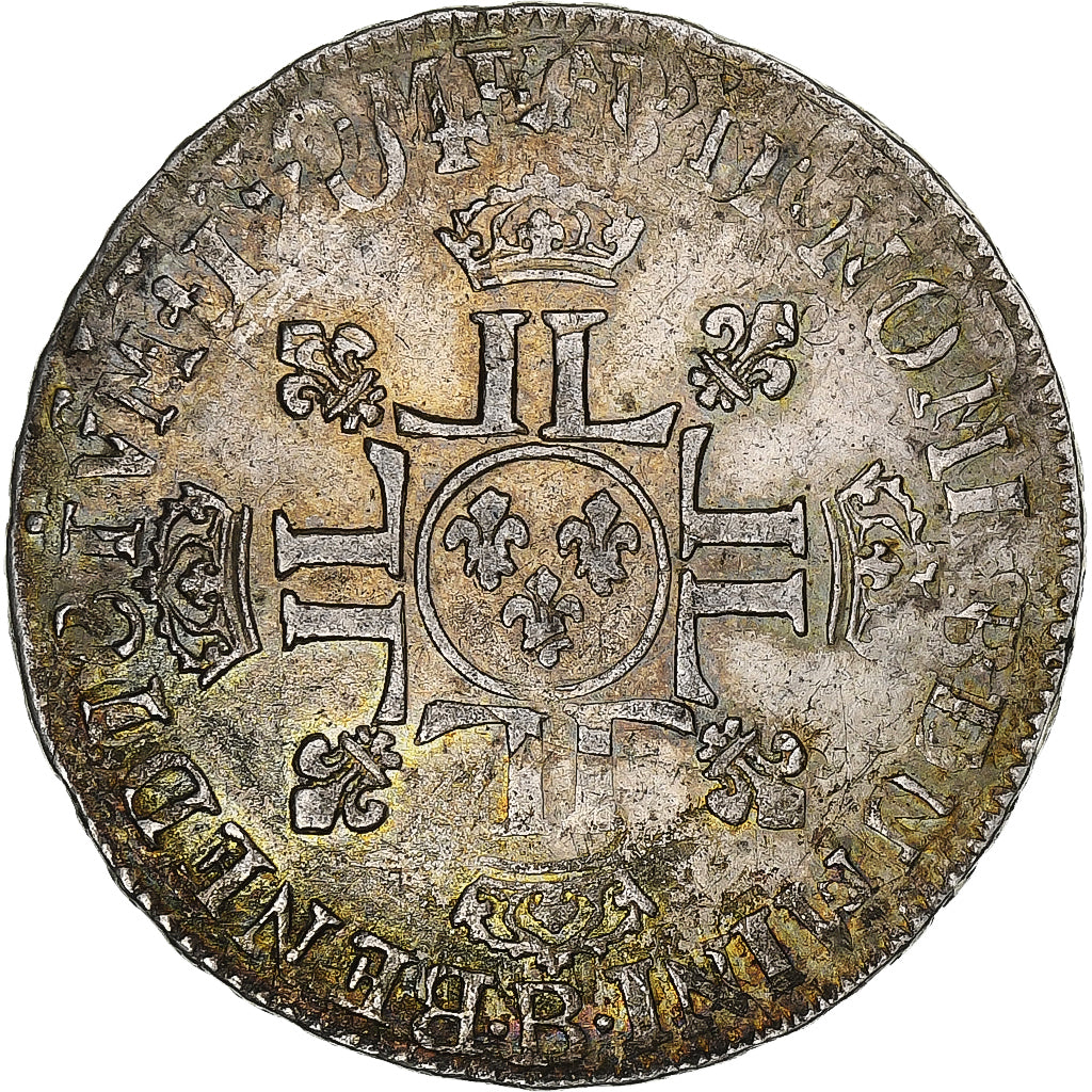 France, Louis XIV, 1/2 Ecu, 1704, Rouen, reformed, Silver, VF(20-25)