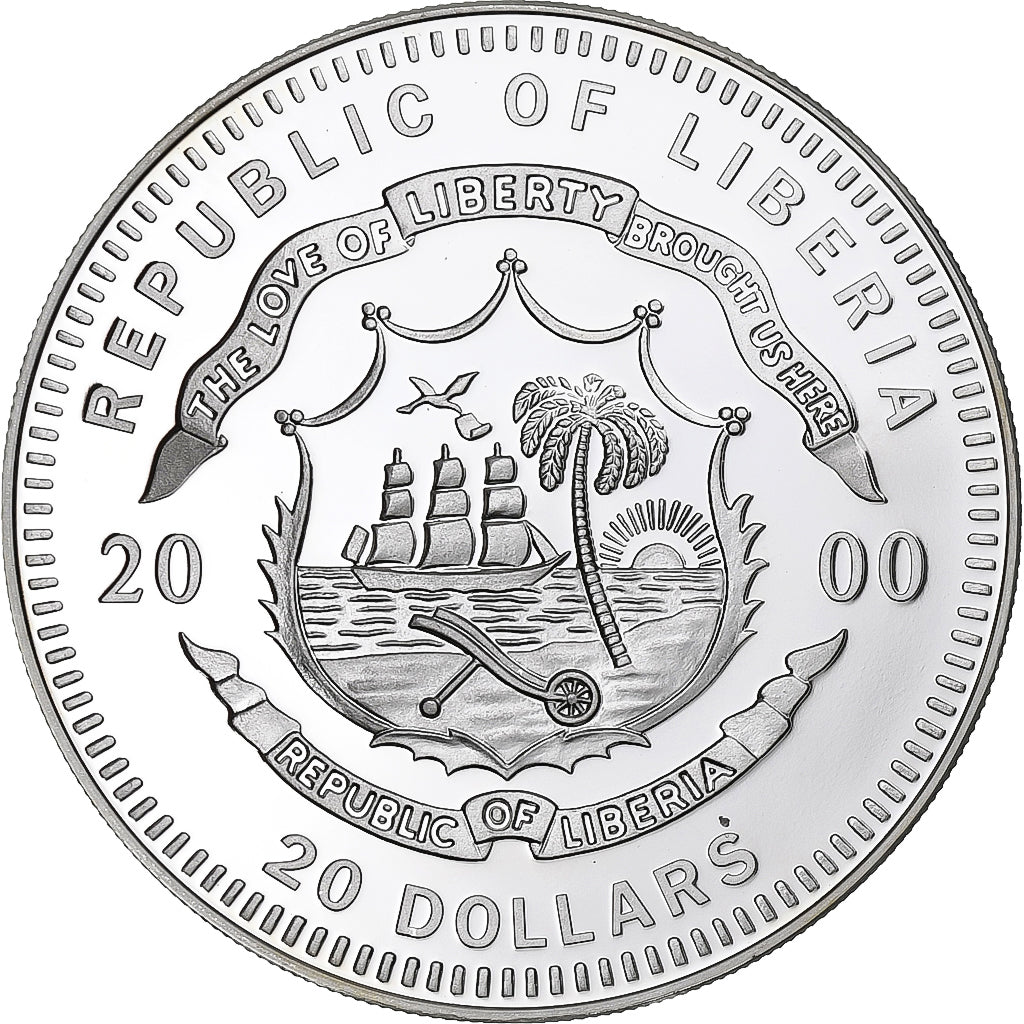 Liberia, 20 Dollars, Dublin, 2000, Prueba, Plata, FDC