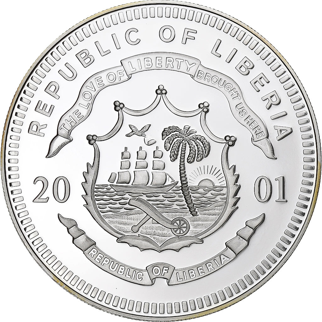 Libéria, 20 Dollars, Netherlands, 2001, Proof, Prata, MS(65-70)