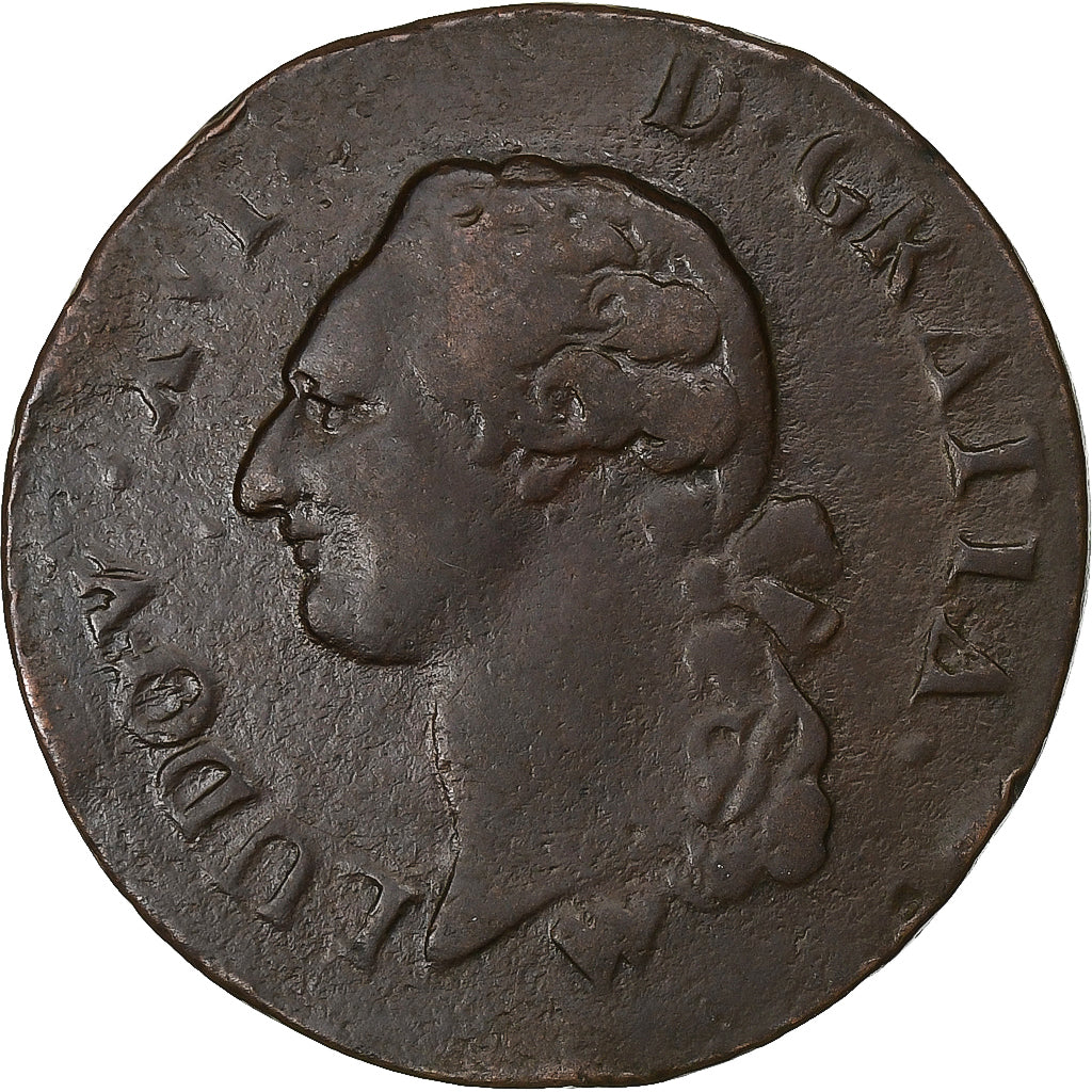 Francja, Louis XVI, Sol, 1785, Strasbourg, Miedź, VF(20-25), Gadoury:350