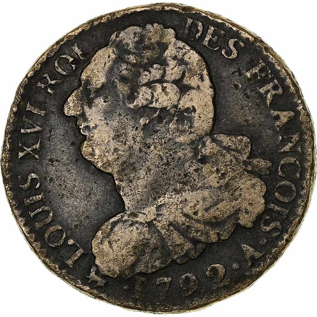 France, Louis XVI, 2 sols François, 1792 / AN 4, Paris, Métal de cloche, TB