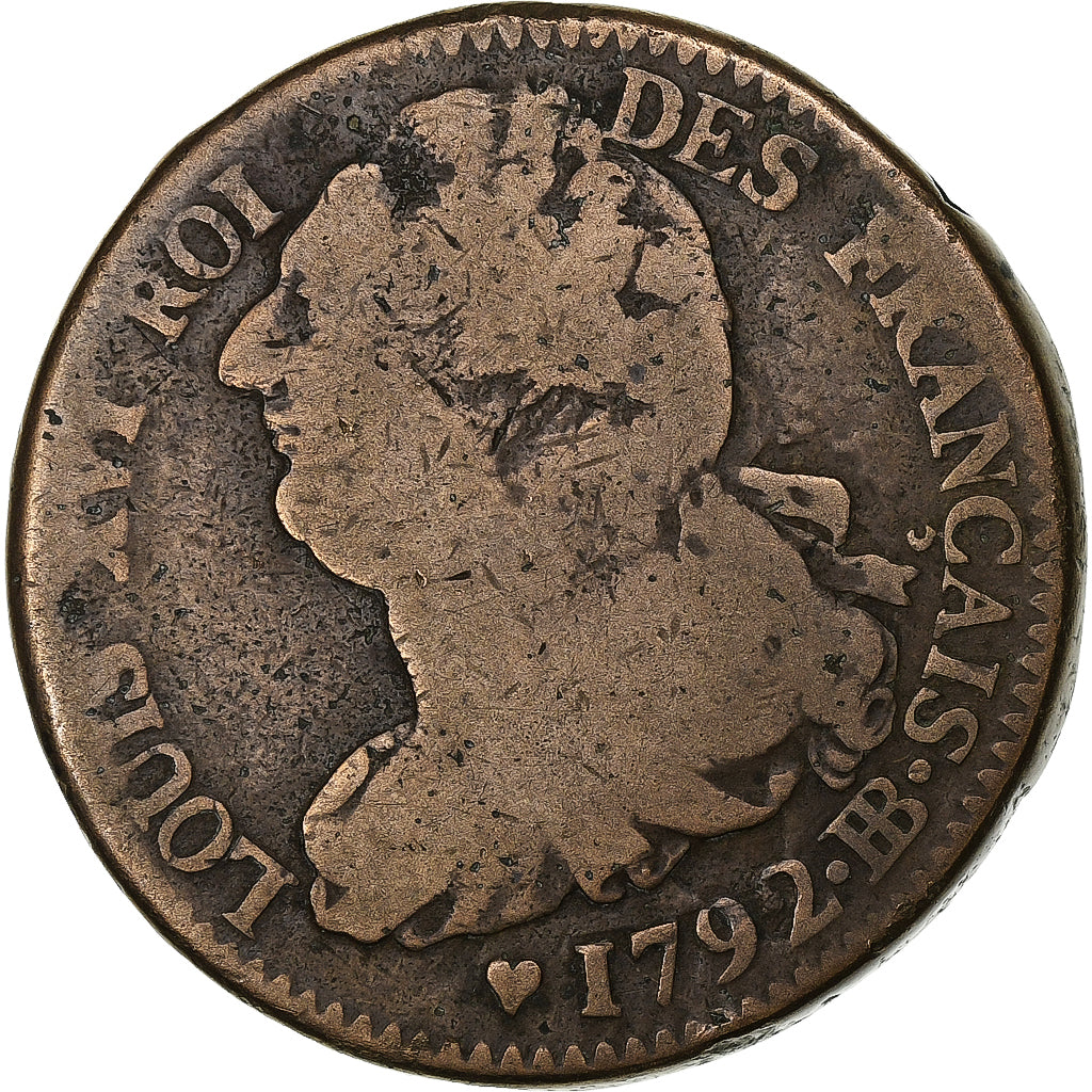 Frankreich, Louis XVI, 2 sols Français, 1792 / AN 4, Strasbourg, Métal de