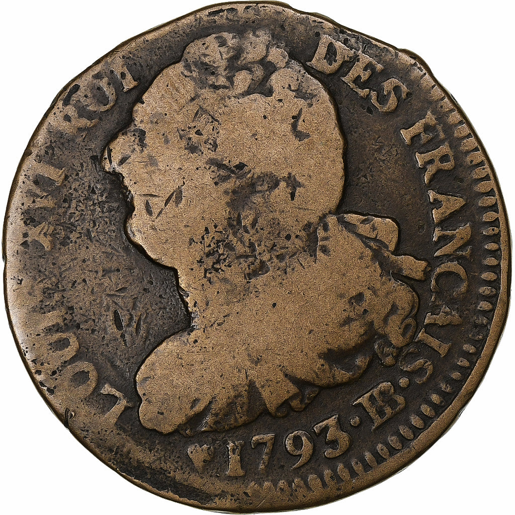 Frankreich, Louis XVI, 2 sols Français, 1793 / AN 5, Strasbourg, Métal de