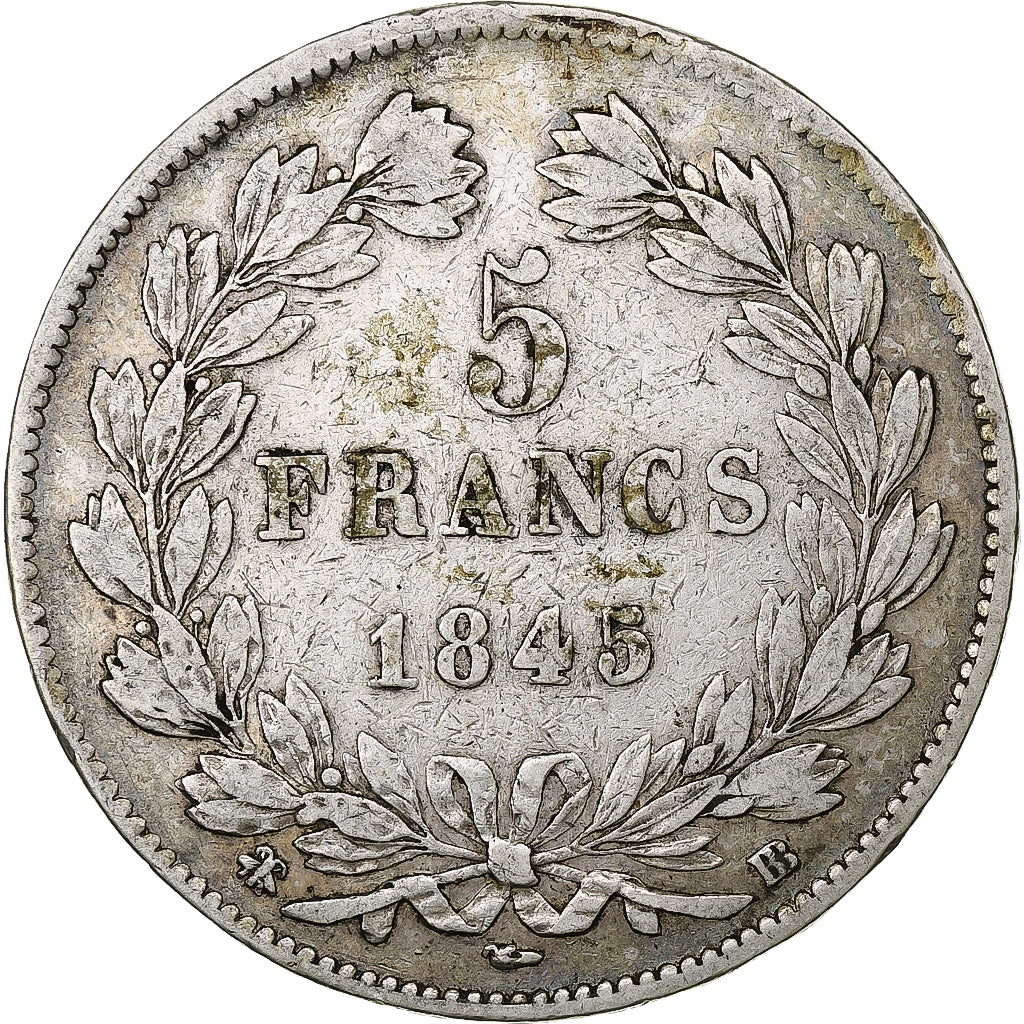 France, Louis-Philippe I, 5 Francs, 1845, Strasbourg, Silver, VF(30-35)