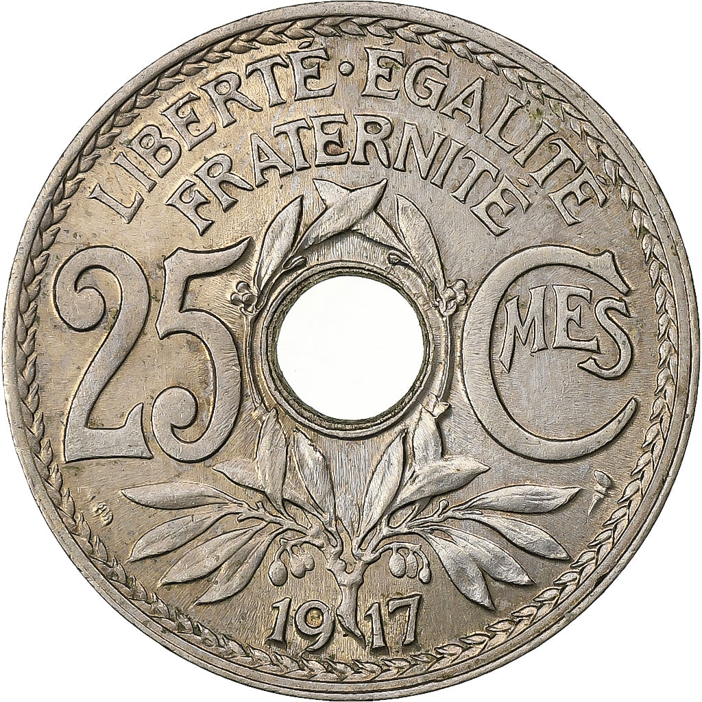 Frankrijk, 25 Centimes, Lindauer, 1917, Paris, Cupro-nikkel, PR, Gadoury:380