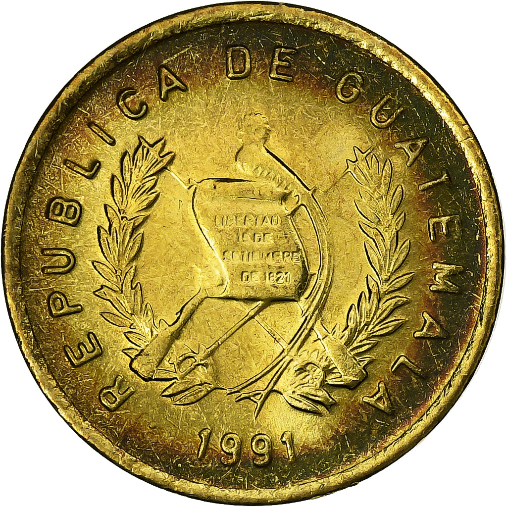 Guatemala, 1 Centavo, 1991, Guatemala City, Brass, MS(63), KM:275
