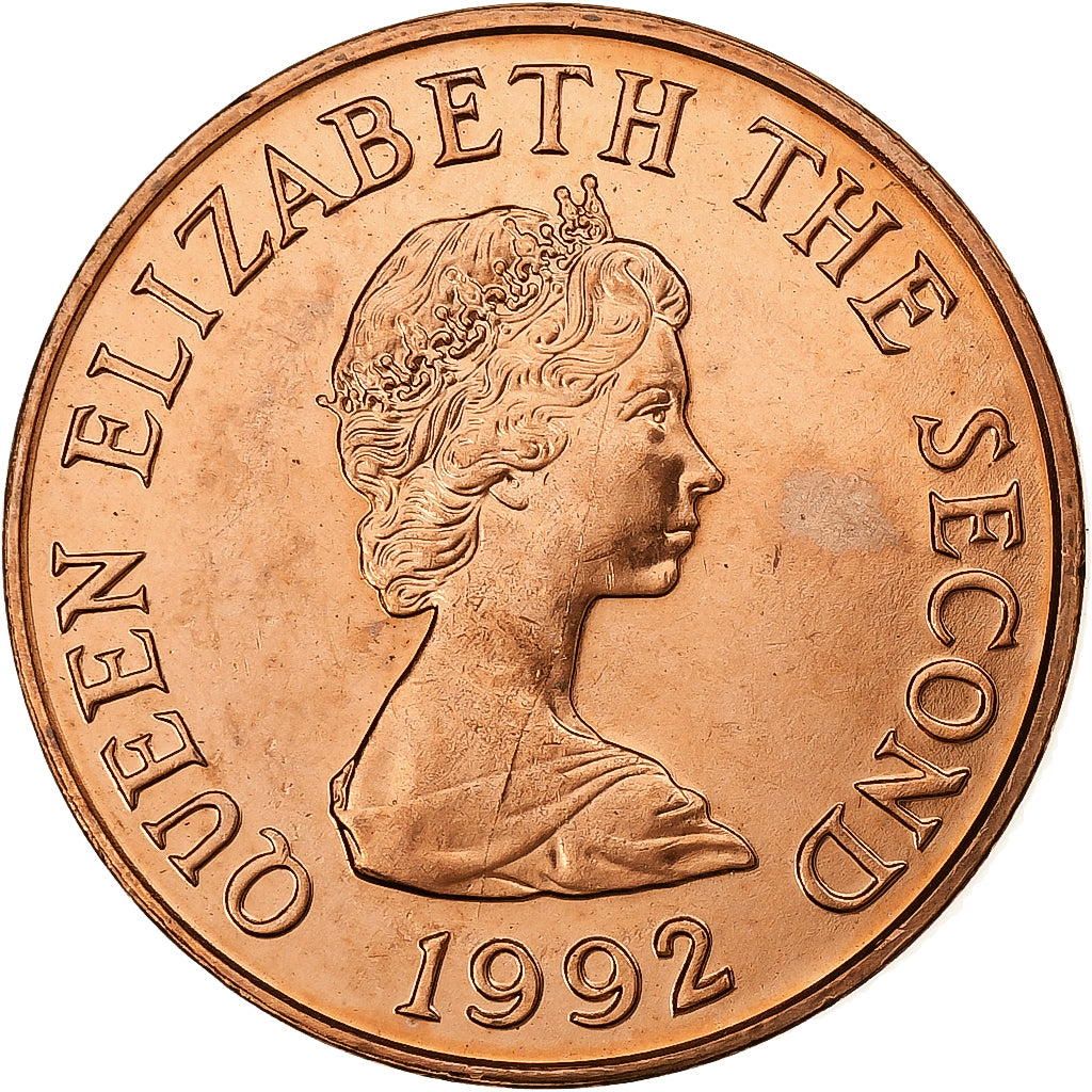 Jersey, Elizabeth II, 2 Pence, 1992, Miedź platerowana stalą, MS(64)