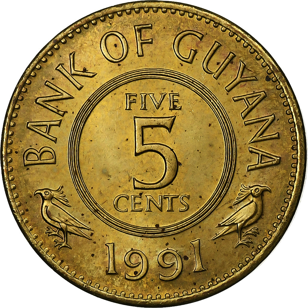Guyana, 5 Cents, 1991, Royal Mint, Nickel-brass, MS(63)