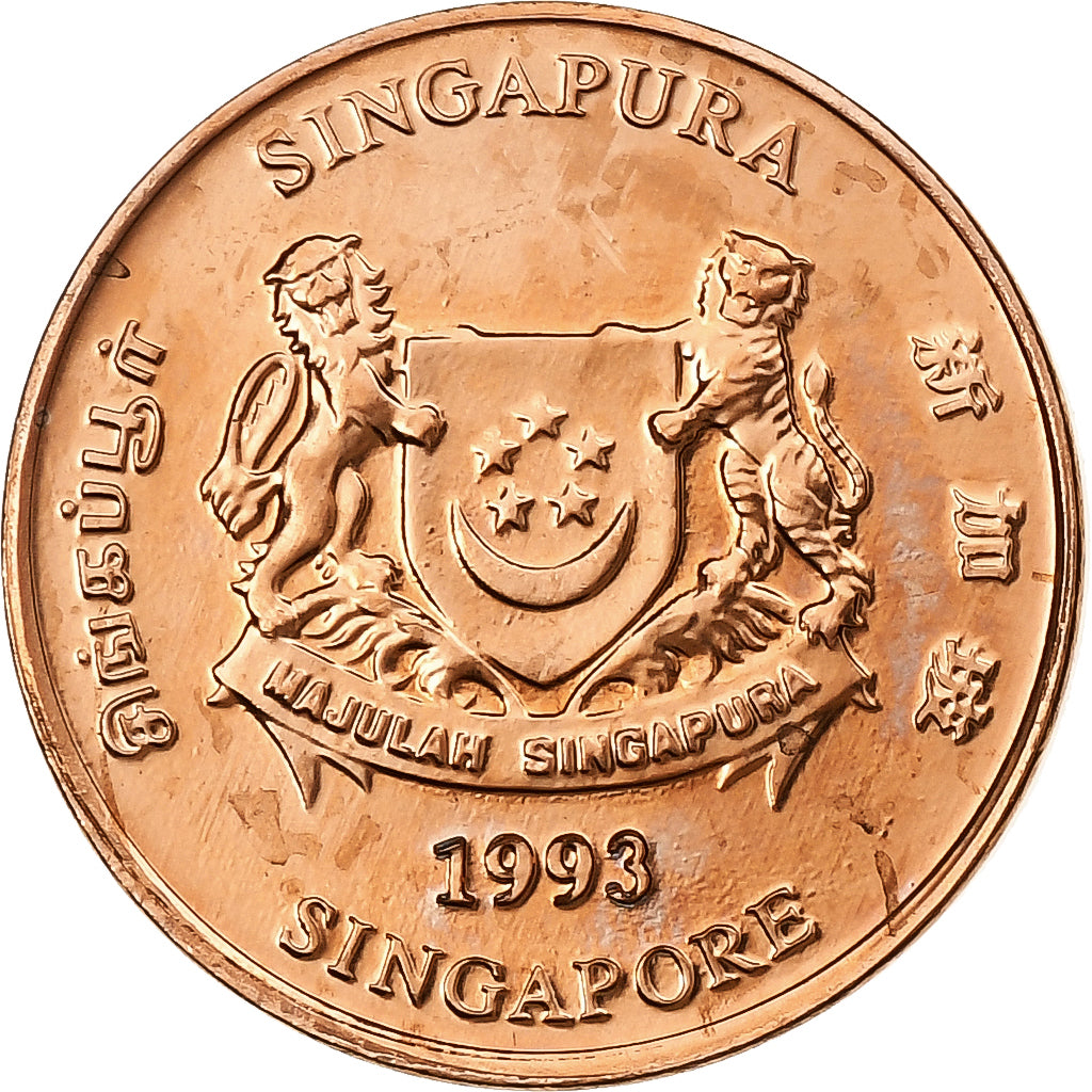 Singapore, 1 Cent, 1993, Singapore Mint, Copper Plated Zinc, MS(63)