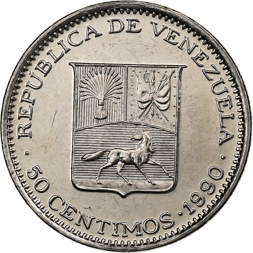 Venezuela, 50 Centimos, 1990, Nickel Clad Steel, SPL