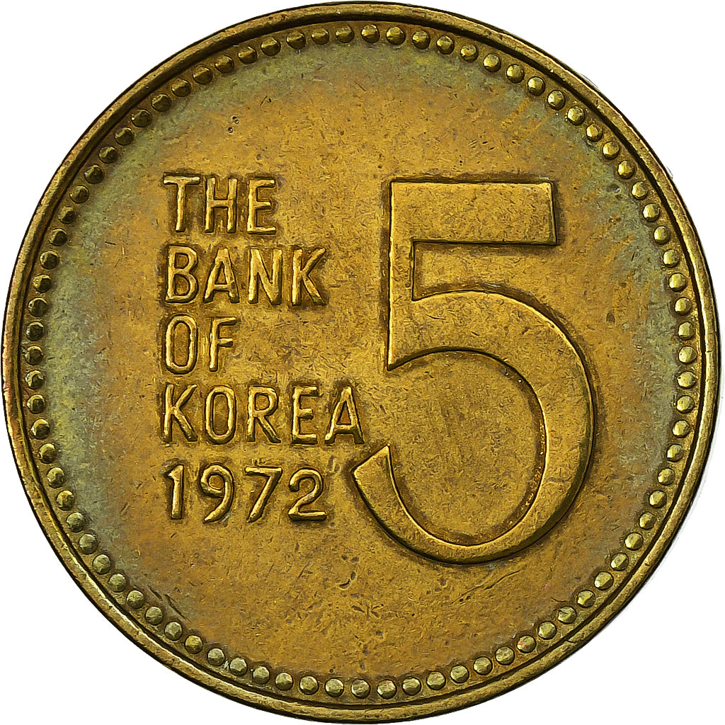 Corea del Sud, 5 Won, 1972, Daejeon, Ottone, SPL
