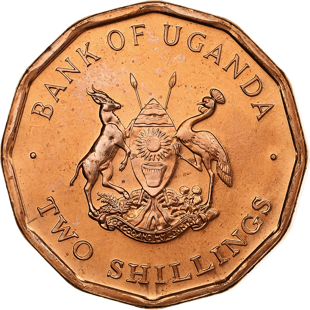 Uganda, 2 Shillings, 1987, Llantrisant, Copper Plated Steel, MS(63)