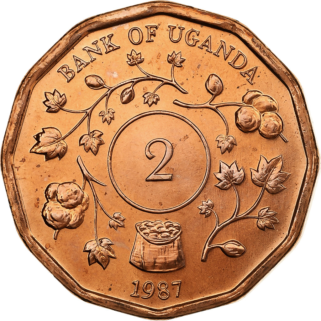 Uganda, 2 Shillings, 1987, Llantrisant, Copper Plated Steel, MS(63)