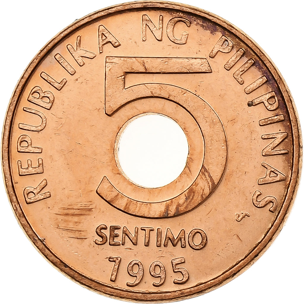 Filipinas, 5 Sentimos, 1995, Quezon City, Cobre chapado en acero, SC
