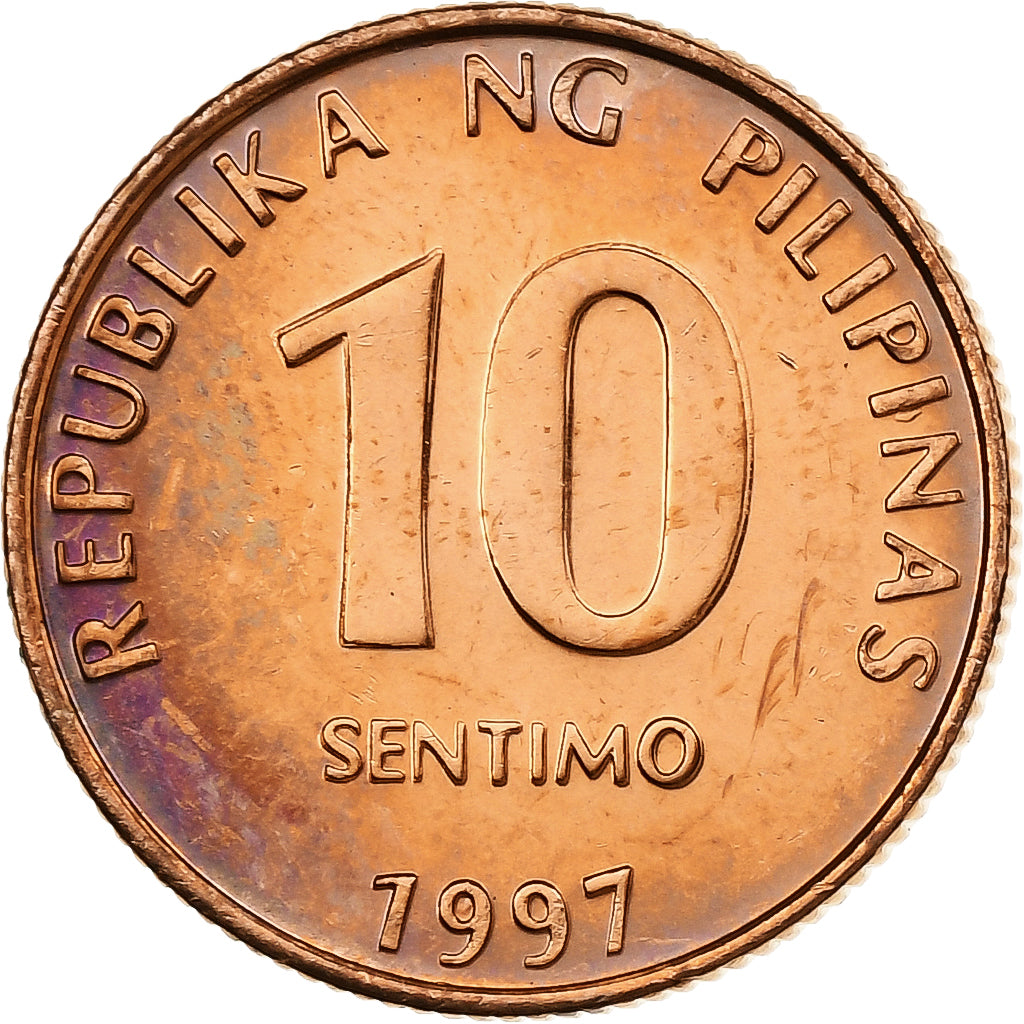 Filipinas, 10 Sentimos, 1997, Quezon City, Cobre chapado en acero, SC