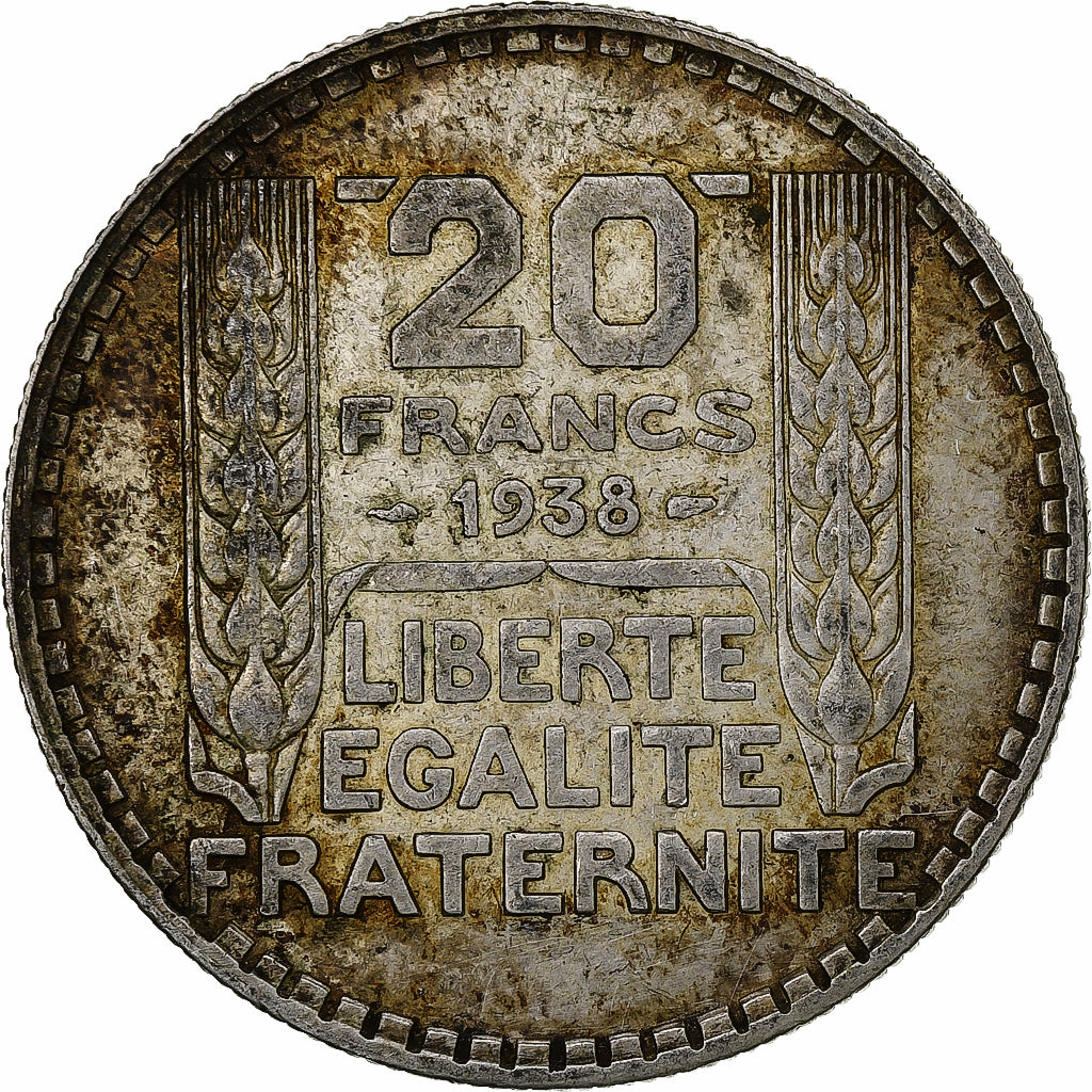 Francja, 20 Francs, Turin, 1938, Paris, Srebro, EF(40-45), Gadoury:852