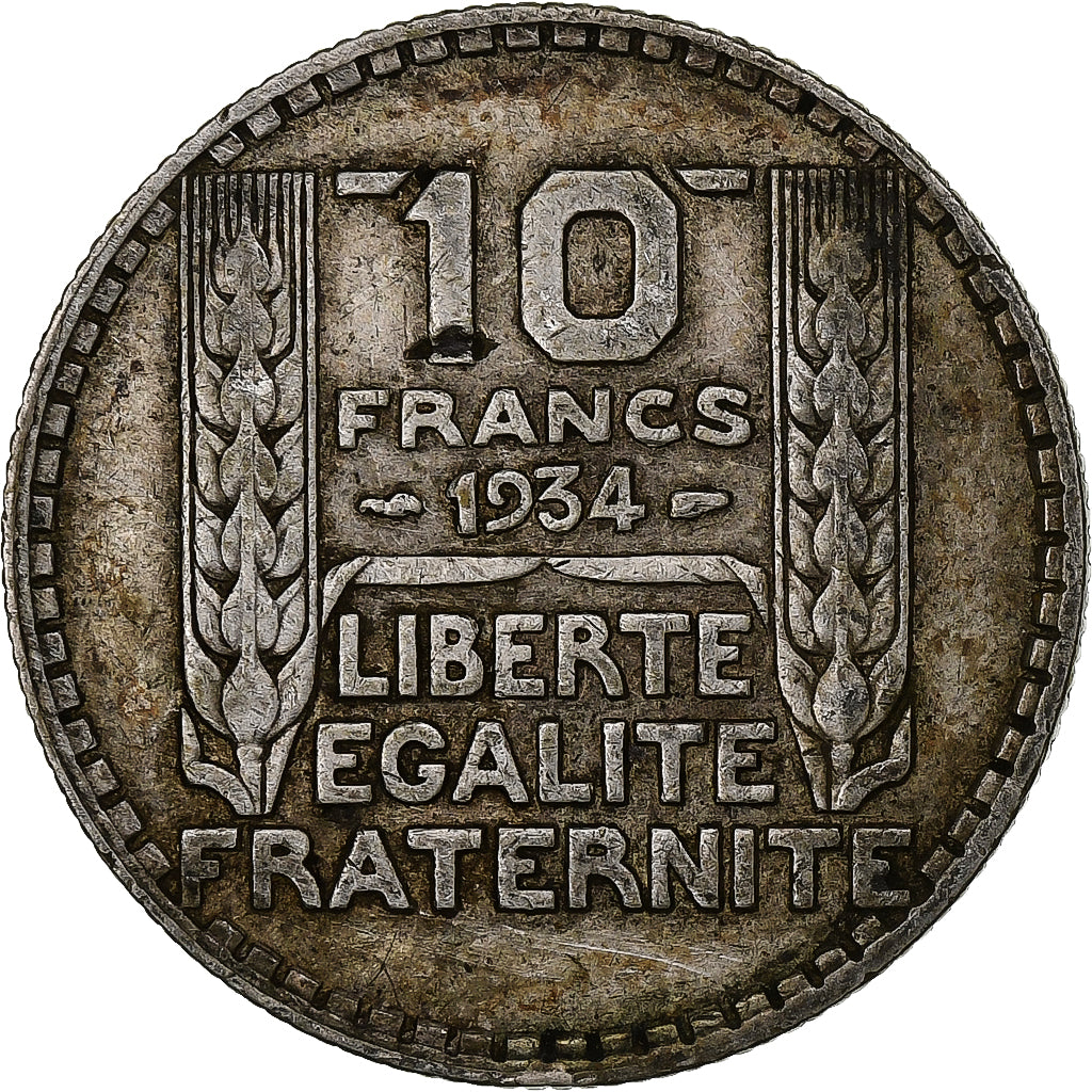 Francia, 10 Francs, Turin, 1934, Paris, Plata, BC+, Gadoury:801