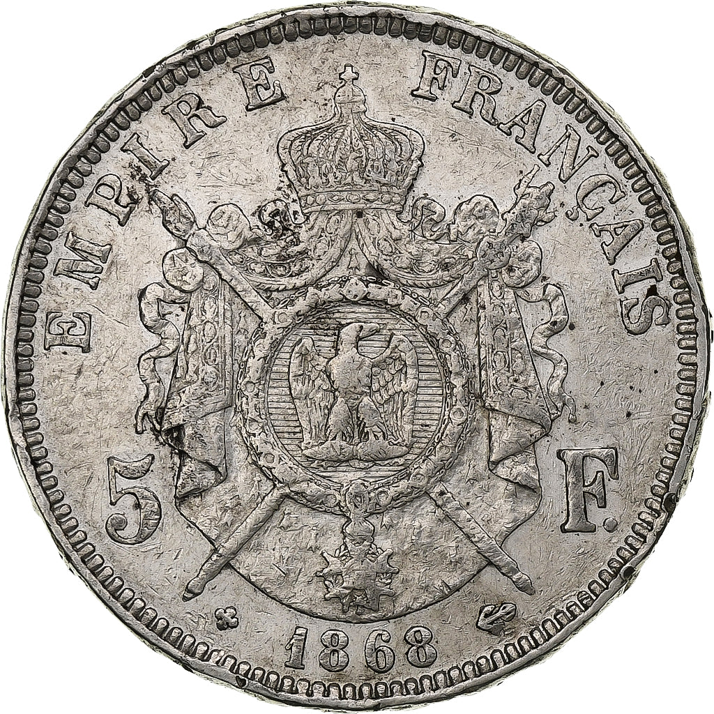 France, Napoleon III, 5 Francs, 1868, Strasbourg, Silver, EF(40-45), Gadoury:739