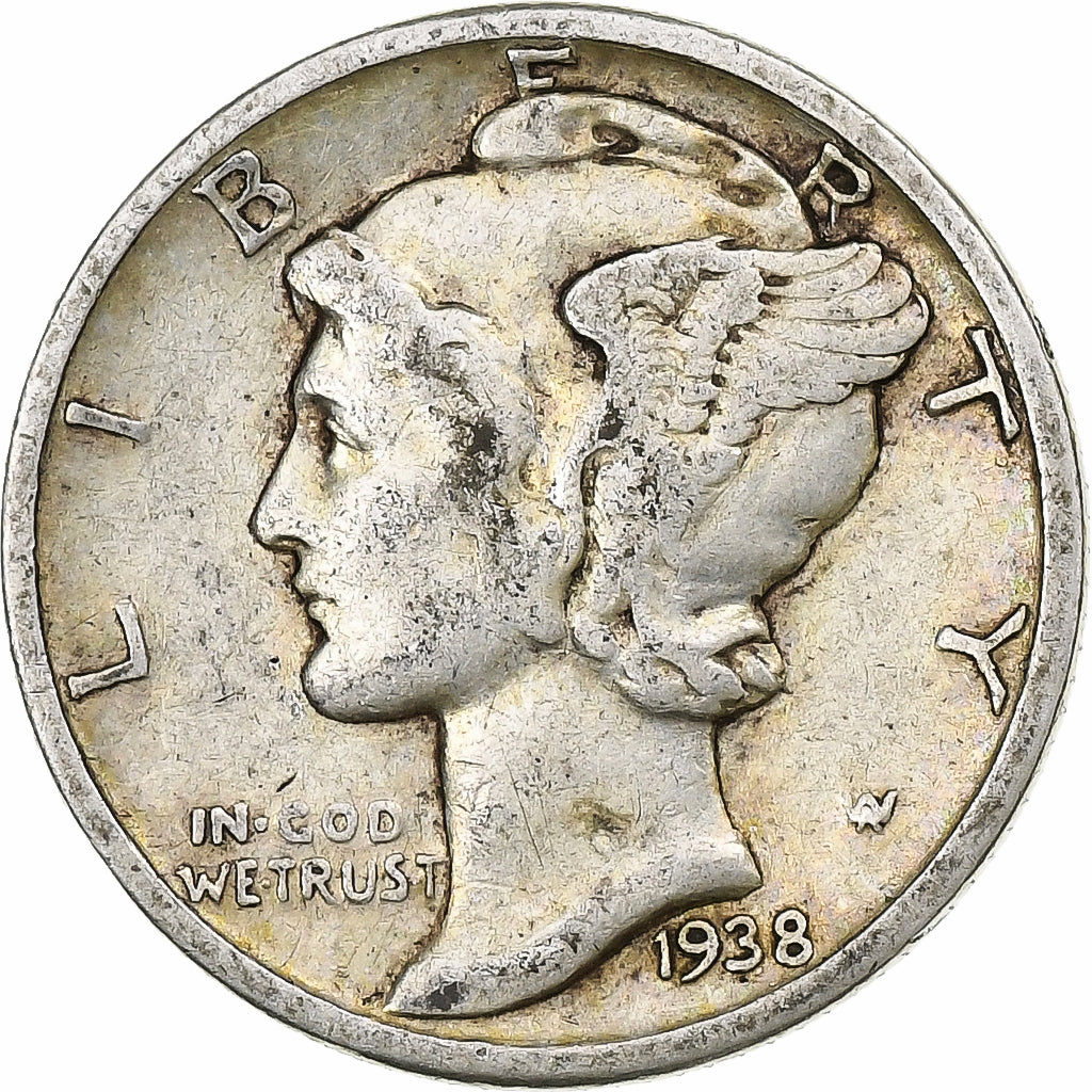 Stati Uniti, Mercury Dime, 1938, Philadelphia, Argento, MB+