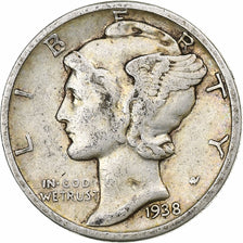 United States, Mercury Dime, 1938, Philadelphia, Silver, VF(30-35)