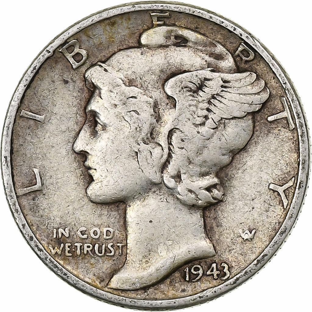 États-Unis, Mercury Dime, 1943, Philadelphie, Argent, TB