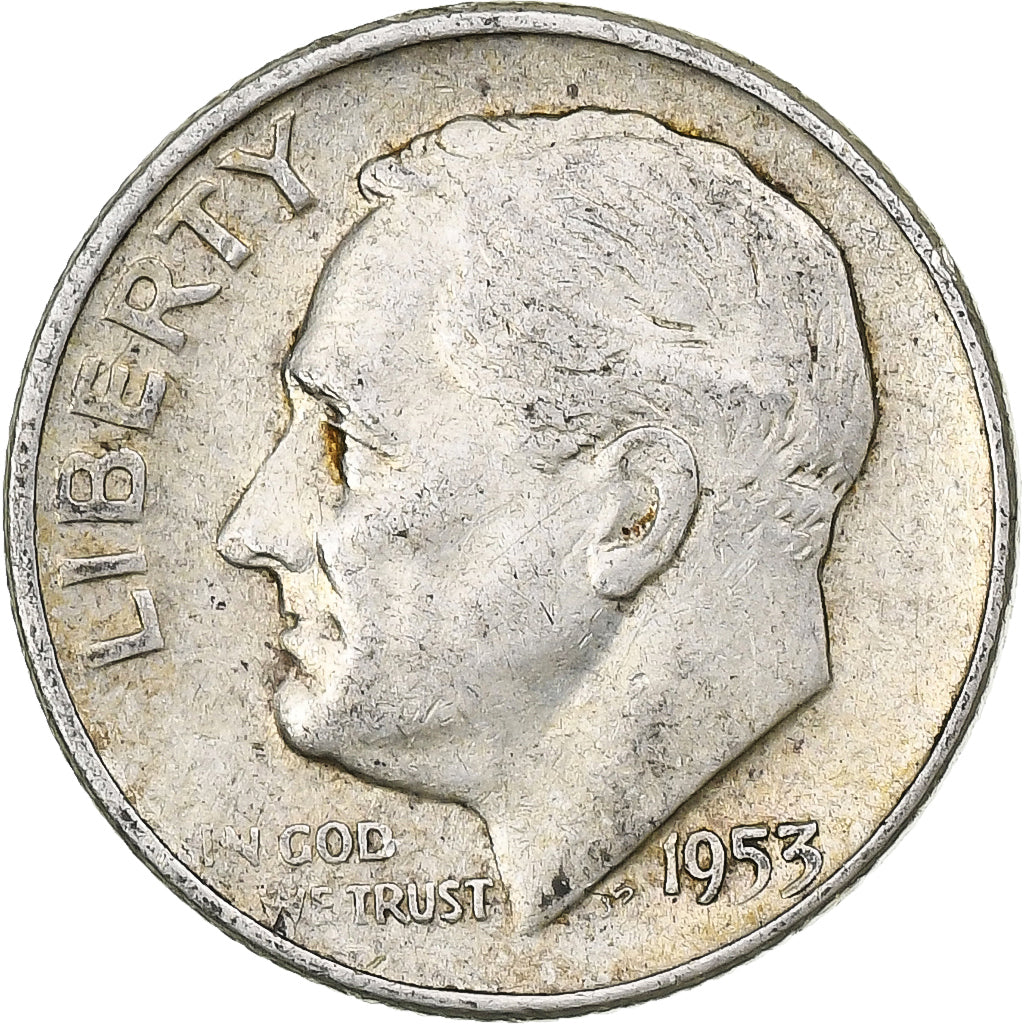 États-Unis, Dime, Roosevelt, 1953, Denver, Argent, TB