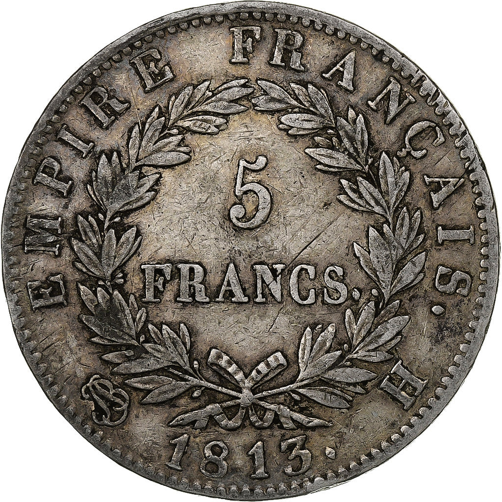 Francia, Napoleon I, 5 Francs, 1813, La Rochelle, Plata, MBC, Gadoury:584